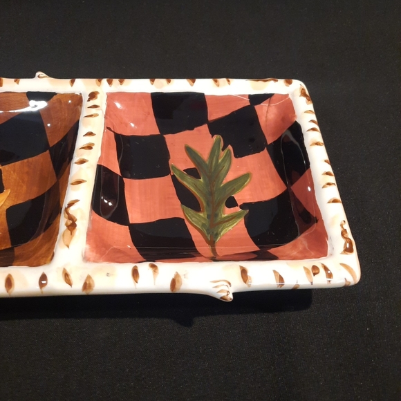 Handpainted Three Section Nature-Themed Ceramic Serving Tray - Picture 5 of 9